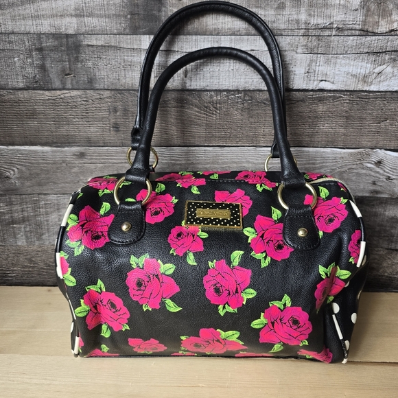 Betsey Johnson Handbags - Betsey Johnson Roses Floral Handbag Shoulder Faux Leather Bag Red Black